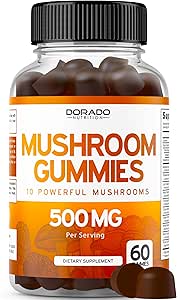 Mushroom Gummies 10 in 1 Blend (60 Gummies with Lions Mane, Cordyceps, Reishi & More Functional Mushrooms) Focus & Brain Gummy Mushroom Supplement - Vegan Safe & Third Party Tested - USA Made
