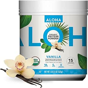 ALOHA Organik Bitki Protein Toz, Stevia Free, Vanilla, 19.6 oz, 15 PACKAGING May VARY