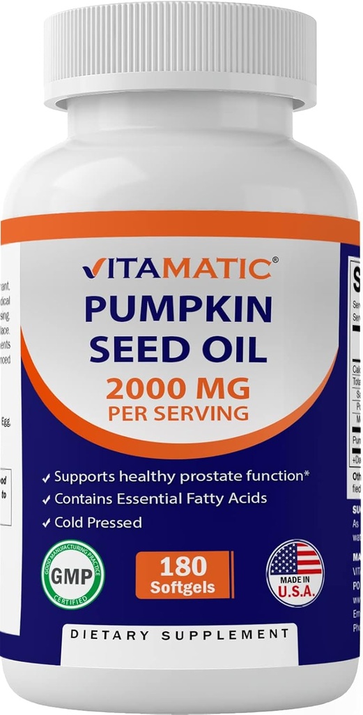 Vitamatic Pumpkin Seed Oil 2000mg κάψουλες Softgel ανά υπηρεσία - 180 Softgels - 1000mg ανά softgel
