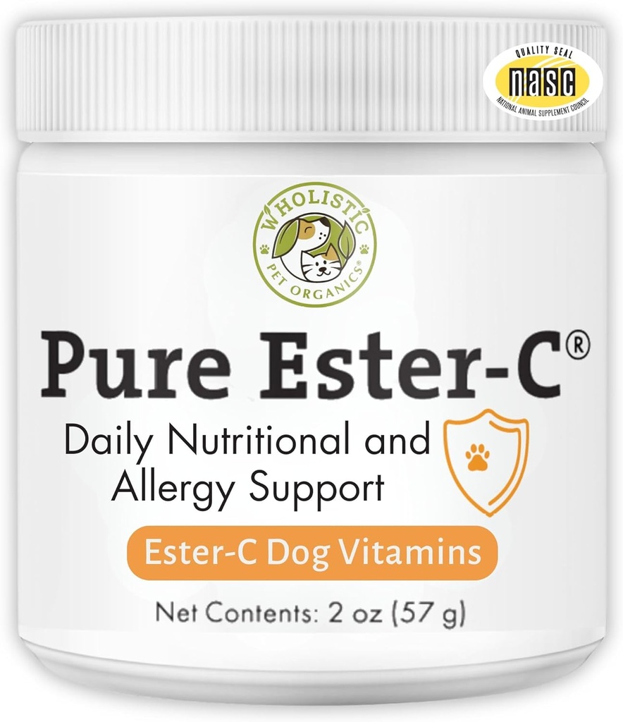 Wholistic Organics Pet Pure Ester-C Powder for Dogs - 2 Oz - Υγιεινή εναλλακτική λύση για τα μάσημα αλλεργιών σκύλου - Συμπλήρωμα βιταμίνης C για την ανακούφιση από την αλλεργία του σκύλου, ανοσοποιητική υποστήριξη, Itch Relief for Dogs - Made in USA