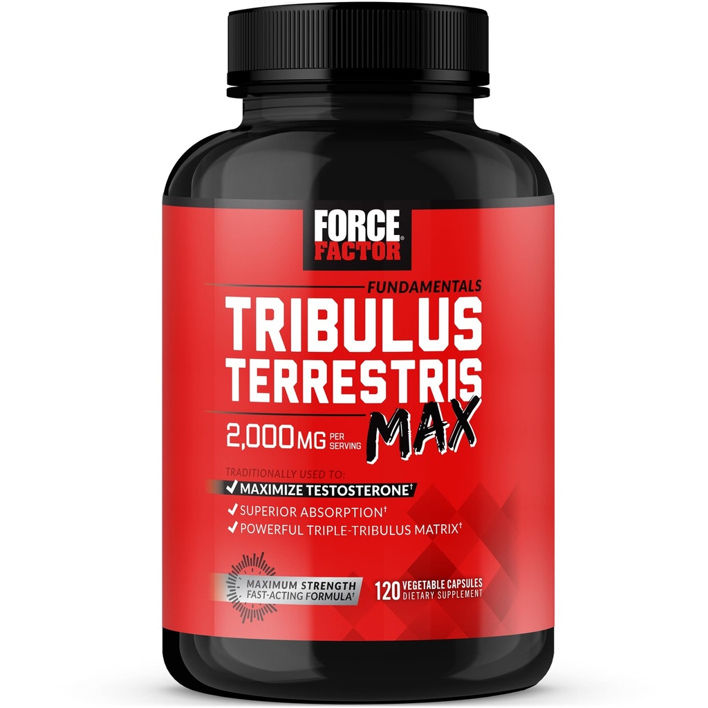 FORCE FACTOR Trib Terulusris Max for Men, testosteron ATM and Male Vitality Supplement, for Superior Abors, 2000 mg, 120 Capsules