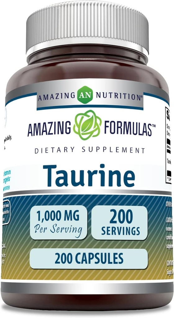 İnanılmaz Formulas Taurine 1000 Mg, 200 Capsules Amino Asit Supplement | Non-GMO | Gluten Free | Made in USA