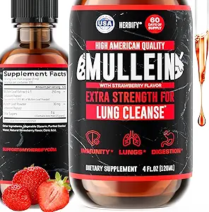 HERBIFY Mullein Drops - Lung Cleanse - Leaf Extract - Ισχυρή Mullein για την υποστήριξη του ανοσοποιητικού, Detox & αναπνευστική υποστήριξη - Made in USA - 4 Oz Flawry Flavor