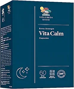 Vita Calm Sleep Aid (寧心) – Doğal Herbal Supplement with Lingzhi Mushrooms – Supports Relaxation and Better Sleep – Non-Addictive Formula for Stress Relief and I developed Sleep Quality – 60 Capsules
