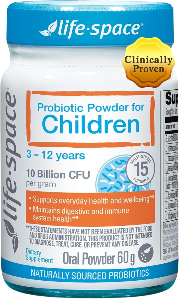 3-12 Yıl Çocuklar için Life-Space Probiyotik,10 Milyar CFU & Multi Strain, Relieve Picky, Boost Digestive Health & Immune, Support Children's General Health, 60 Grams