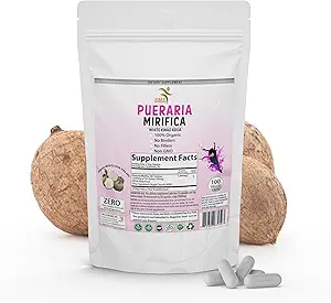 100 Caps Pueraria Mirifica White Extract Toz,% 10:1 Potent, Organik, 1000 mg Per Servisler, Tayland'dan GMO, Premium Quality, Vegan
