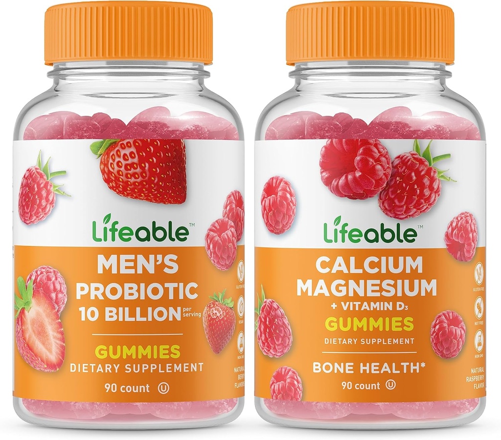 Lifeable Men's Probiyotik 10 Milyar + Kalsiyum Magnezyum, Gummies Sche - Great Tasting, Vitamin Supplement, Gluten Free, GMO Free, Chewable Gummy