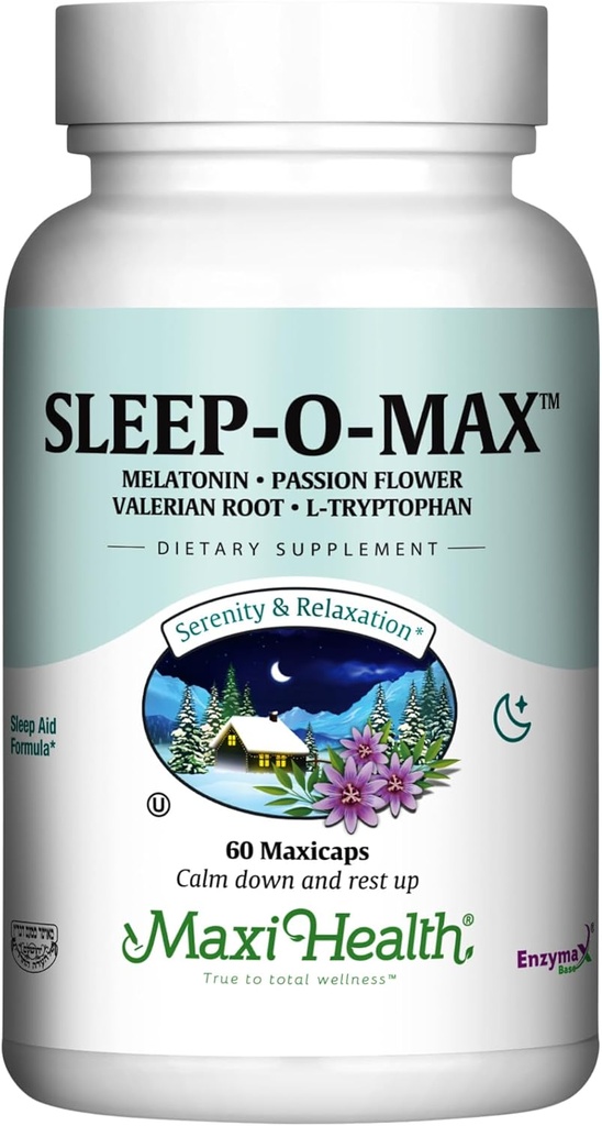 Maxi Health Yetişkin Herbal Sleep-O-Max Valerian Root, Melatonin, Tryptophan, Passionflower - Doğal Uyku Tamamı - Calm Sleep Support Formula