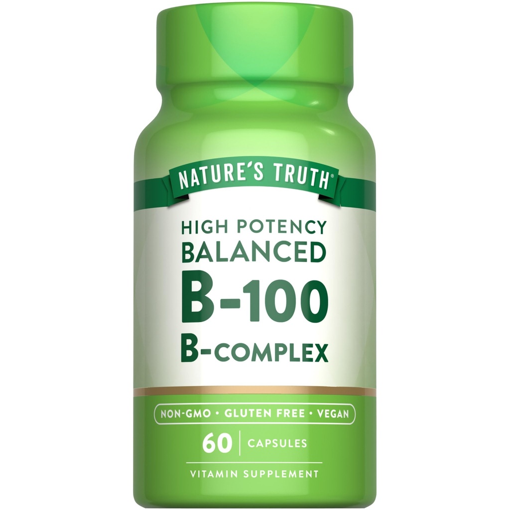 Doğanın Gerçek Vitamini B Kompleksi | 60 Capsules | High Potency B-100 | Non-GMO & Gluten Free Supplement Supplement