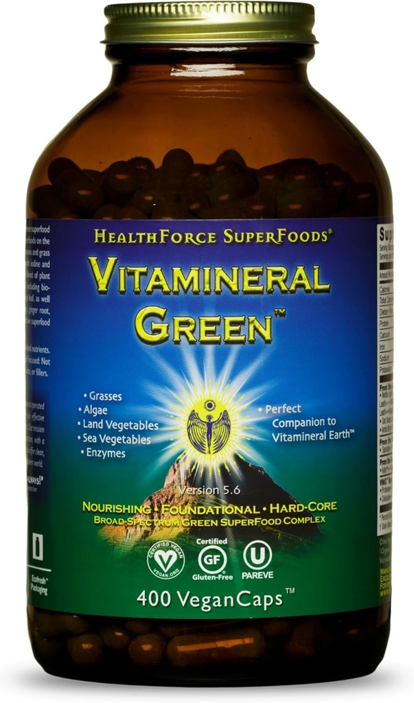 SAFORCE SFOODS Vitamin Green - Mineral Supplement for Immune & Thyroid Support - Green Toz Supplement with Materialss from the Land - Gluten-Free & Vegan - 400 Capsuleseral Green - Mineral Supplement for Immune & Thyroid Support - Green Toz Supplement with Materialss from The Land - Gluten-Free & Vegan - 400 Capsules