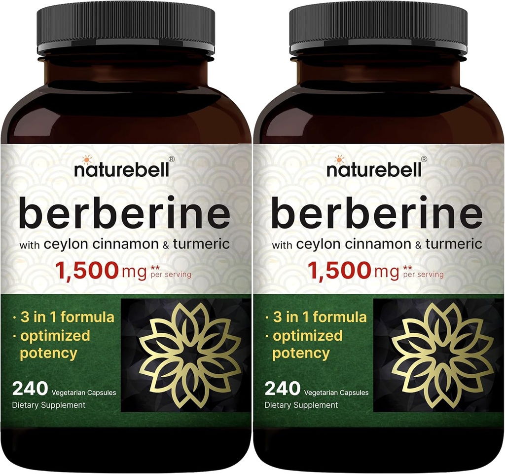 Berberine Supplement 1.500 mg with Ceylon Cinnamon & Turmeric Root, 480 Veggie Capsules (2 Pack) | 97 Pure Berberine HCL | Supports Balanced Sugar Levels & Heart Health | Vegan, Non-GMO