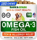 BARK &SPARK Omega 3 Köpekler için - 180 Balık Yağı Köpek Shedding, Skin Alerjileri, Itch Relief, Hot Spots Tedavisi - Ortak Sağlık - Cilt ve Ön Giyim - EPA & DHA Fatty Asits - Salmon Oil
