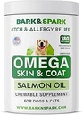 BARK &SPARK Omega 3 Köpekler için - 180 Balık Yağı Köpek Shedding, Skin Alerjileri, Itch Relief, Hot Spots Tedavisi - Ortak Sağlık - Cilt ve Ön Giyim - EPA & DHA Fatty Asits - Salmon Oil
