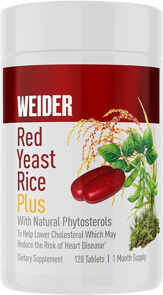 Weider Red Yeast Rice Plus 1200mg, με 850mg Φυσικές Φυτοστερόλες, Χωρίς Γλουτένη, Προμήθεια ενός μηνός