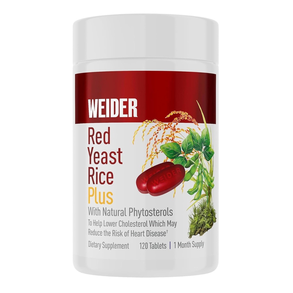 Weider Red Yeast Rice Plus 1200mg, με 850mg Φυσικές Φυτοστερόλες, Χωρίς Γλουτένη, Προμήθεια ενός μηνός