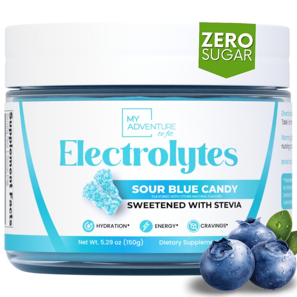 Zero Sugar - Sour Blue Candy Electrolytes Powder - Αναζωογονητική ενυδάτωση - Caffeine Free Energy - Όλα τα φυσικά συστατικά - Vegan, Keto & Paleo - Ζάχαρη Δωρεάν Ηλεκτρολυτικό Ποτό σε σκόνη Mix - 30 Σερβιέτες
