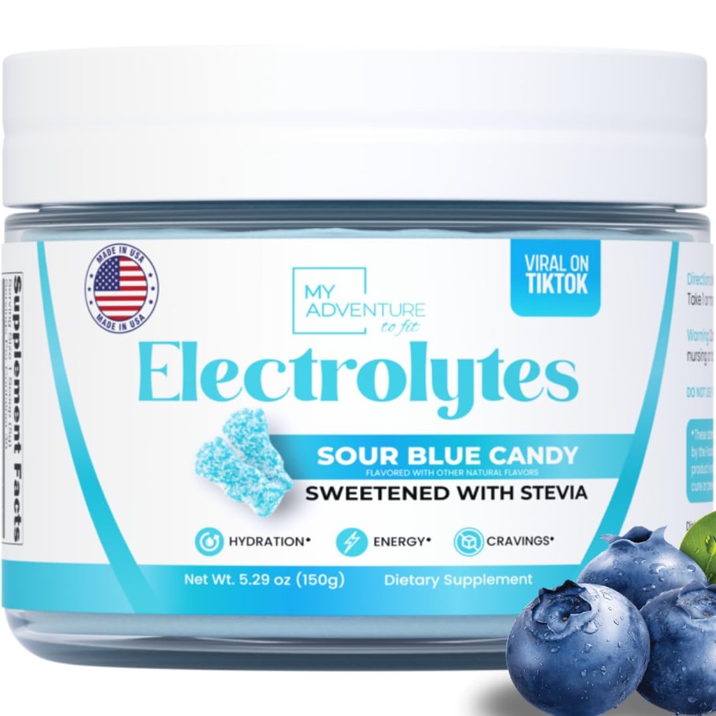 Zero Sugar - Sour Blue Candy Electrolytes Toz - Hydration - Caffeine Free Energy - All Natural Materialss - Vegan, Keto & Paleo - Sugar Free Electrolyte Toz İçecek Mix - 30 Servisler Toz -
