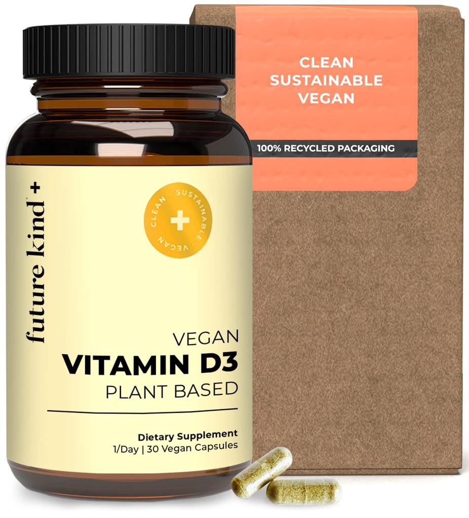 Future Kind Vegan Vitamin D3-2500 IU Hücre ve Immune Desteği için Plant-Based Supplement - Sugar-Free, Lichen-Based Vitamin D (30 Şişede Yumuşak Kadın)
