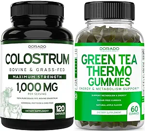 Green Tea Fat Burner Weight Loss (60 Gummies) - Appetite Suppressant Weight Loss Supplement for Men & Women and Colostrum (120 Count) Bovine Colostrum Capsules Supplements - Vegan Safe & Made in USA