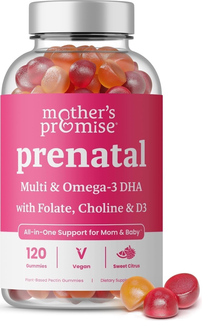 DHA ile Prenatal Vitamin Gummies | Vegan Prenatal Vitaminler Omega 3, Torchfolate, Choline & D3, Hamile Vitaminler Fetal Development | Gummy Multivitamin Supplement, 120 Kont