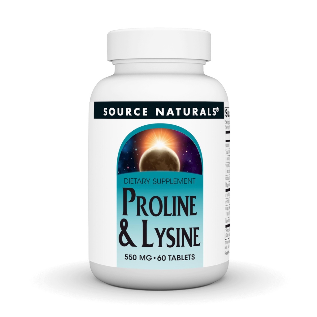 Source Naturals L-Proline & L-Lysine, 550 mg - 60 Tablet