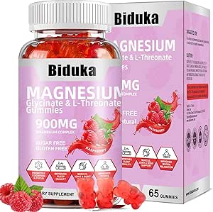 900 mg Kompleks 65 Raspberry Gummies, Sugar Free Magnezyum Glycinate & L-Threonate P Supplement with Vitamin D, B6, CoQ10 for Relaxation