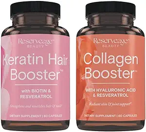 Reserveage Ultra Collagen Booster & Keratin Hair Booster - Features Dermaval, Biotin & Resveratrol - Support Hair & Skin - 60 Ultra Collagen Capsules, 60 Keratin Capsules