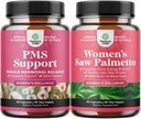 PMS Support and Saw Palmetto for Women - Hormon Balance with DIM, Chasteberry, Black Cohosh & Ashwagandha for Period Cramps and Saw Palmetto Extract with Maca Root & Biotin for Hair Missing