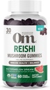 Om Mushroom Superfood Reishi Gummies, USA Grown Organic Mushrooms, Supports Immune Health, Balance, & Stres, 60 Kont, 30 Gummy Supplements
