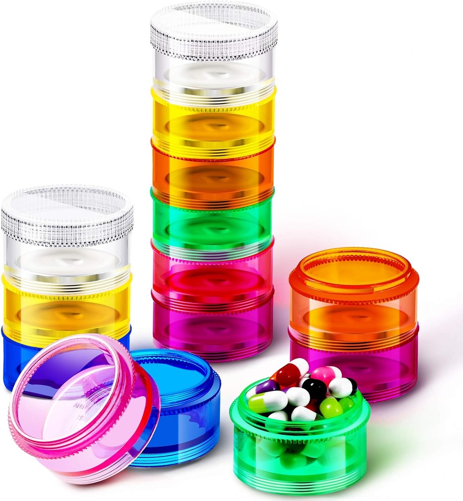 Sieral 7 Days Stackable Pill Organizers 7 Dakikalık Yuvarlak Pill Box Tower Haftalık Vitamin Bireysel Depolama Konteynerleri İlaçlar, Vitaminler ve Supplements(2 Setler) için Lids ile Seyahat Vakaları