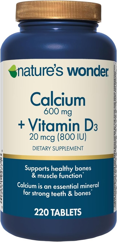 Nature's Wonderuba 600 mg with Vitamin D3 20 mcg for Bone Health, 220 Tablet