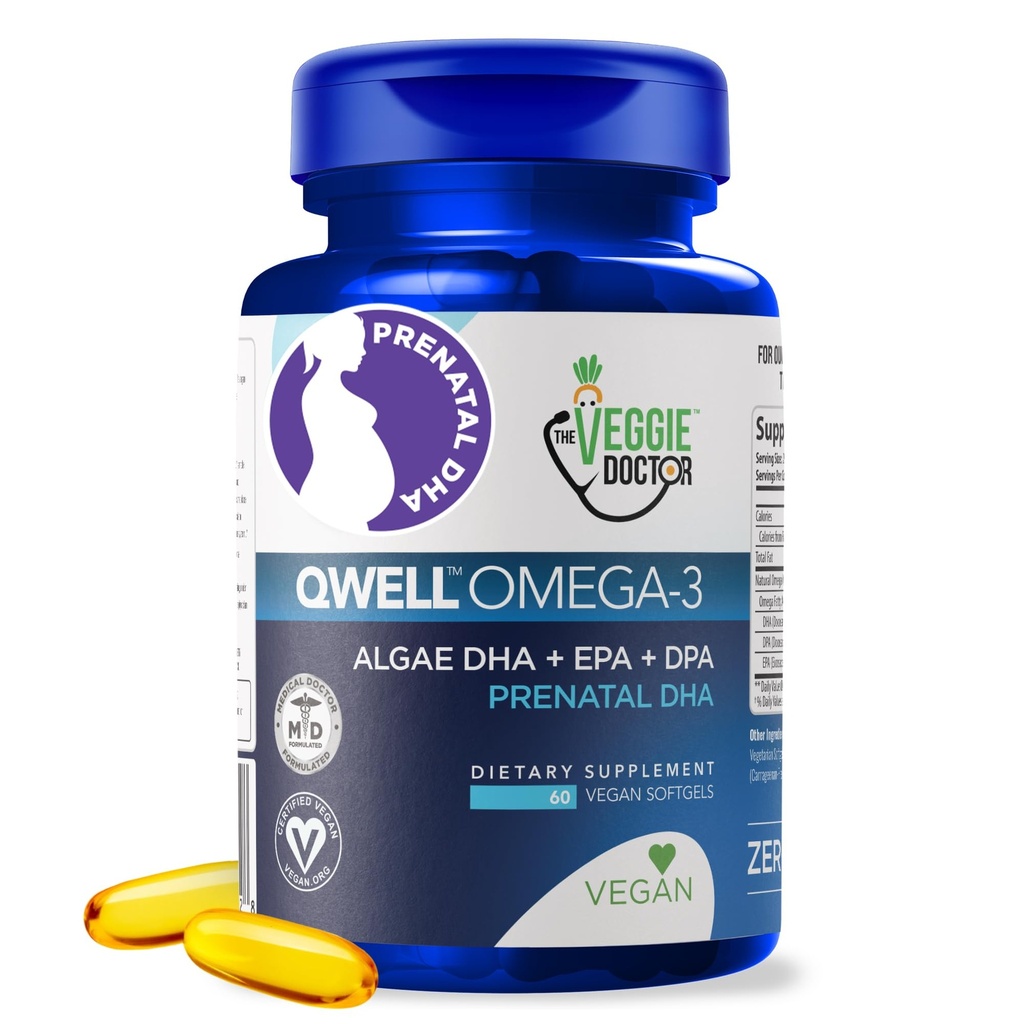Vegan Prenatal Vitamins with DHA (60 Kont) Omega-3 - Swell Better Than Fish Oil, Brain Function - 820 Mg Algae DHA & EPA, Vegan Prenatal Vitamins with E, Carrageenan-Free