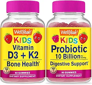 Evet D3+K2 Çocuklar + Probiyotikler 2B Çocuklar, Gummies Sche - Great Tasting, Vitamin Supplement, Gluten Free, GMO Free, Chewable Gummy