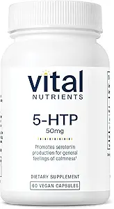 Vital Nutrients 5-HTP 50mg (5-hidrxytryptophan) | Vegan Serotonin Destek Supplement* | Uyku ve Stres Desteği | 5HTP ve B6 | Gluten, Süt, Soy Free | Non-GMO | 60 Capsules