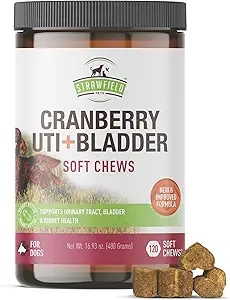 Cranberry UTI Köpekler için Tedavi - Urinary Tract Health, Bladder Support & Lawn Protection - Natural Vet-Formated Cranberry Supplements – USA Made – Peanut Butter Flavor