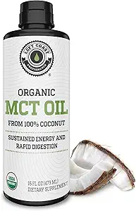 MCT Oil Organic - C10 C8 MCT Sustained mental Energy & Focus Support - MCT Oil Organic For Coffee, Smoothies, & More - Palm Free Vegan Keto & Paleo Friendly 16 Fl Oz - Non-GMO - Aceite De Coco