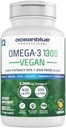 Oceanblue Professional Vegan Omega 3 1300-60 Count - Plantive Fish Oil Alternative, High Potency Vegan DHA EPA Algae Oil Supplement - Non-GMO, 30 Hizmet