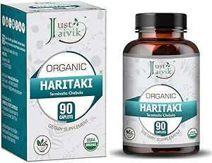 Just Jaivik Organic Haritaki (Terminalia Chebula) - 750mg (90 Tablets) | Dietary Supplements for Detoxification & Rejuvenation for Vata