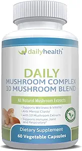 Günlük Sağlık 10 Mushroom Mix Kompleks 60 Capsules Cordyceps, Reishi, Shiitake, Lions Mane, Maitake, Türkiye Tail, Chaga, Agaricus, Beyaz Düğme, Black Fungus, Vegan Dostu (1 Ay Supply)
