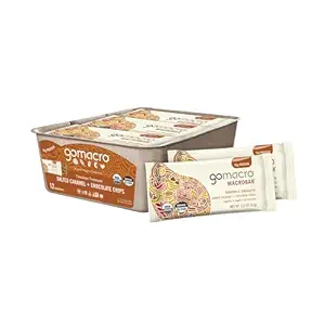 GoMacro MacroBar Organik Vegan Protein Barlar - Salted Caramel + Chocolate Chips (2.3 Ounce Bars, 12 Count)