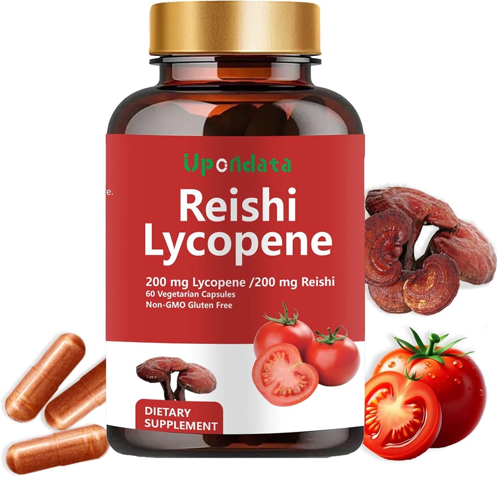 Lycopene Capsules - Lycopene Supplement 200mg with Reishi Mushroom 200 mg, Natural Tomato Extract Mushroom Capsules for Immune Support - Gluten-Free, Non-GMO