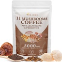 Mushroom Coffee, 11 Organic Mushrooms Plus Adaptogens & Probiotics, with Lion's Mane, Chaga, Reishi, Cordyceps Complex, Instant Coffee for Focus, Energy, Gut, Digetion, Immunity - 5.3oz