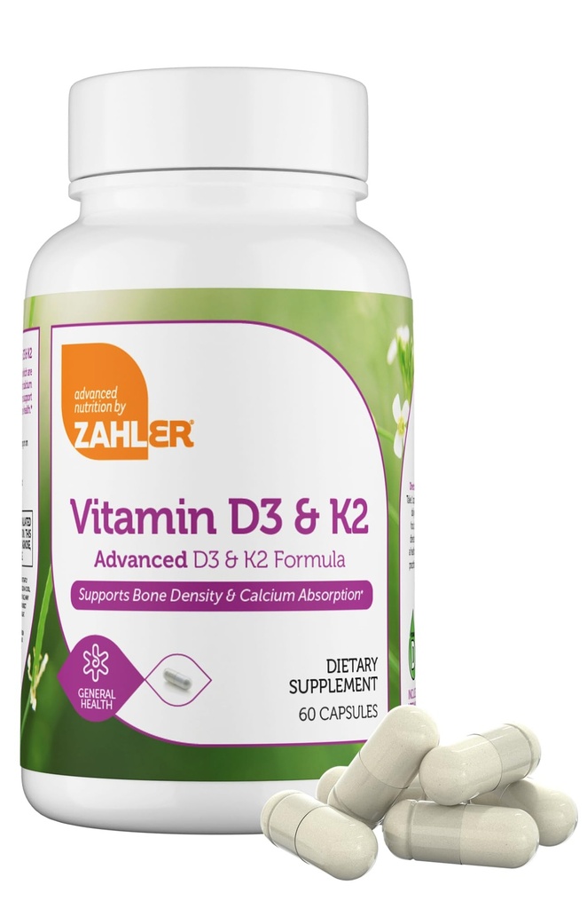 Zahler Vitamin D3 & K2 Advanced D3 & K2 Formula Supports Bone Density & Calcium Absorption, 60 Capsules.