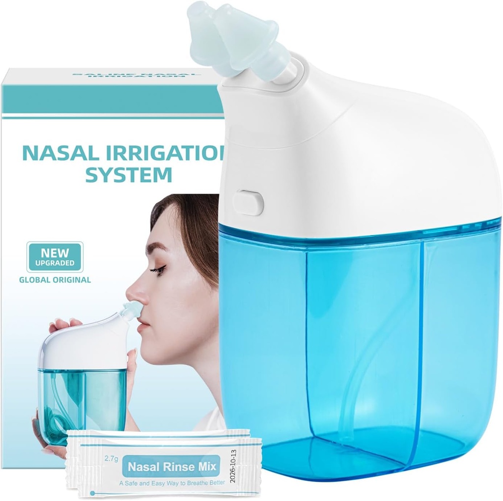 Nasal Irrigation System with 30 Saline Packets, Sinus Rinse Machine, Nose Sinus Clean Machine with Water Tank & Waste Collection Tank - Blue Blue