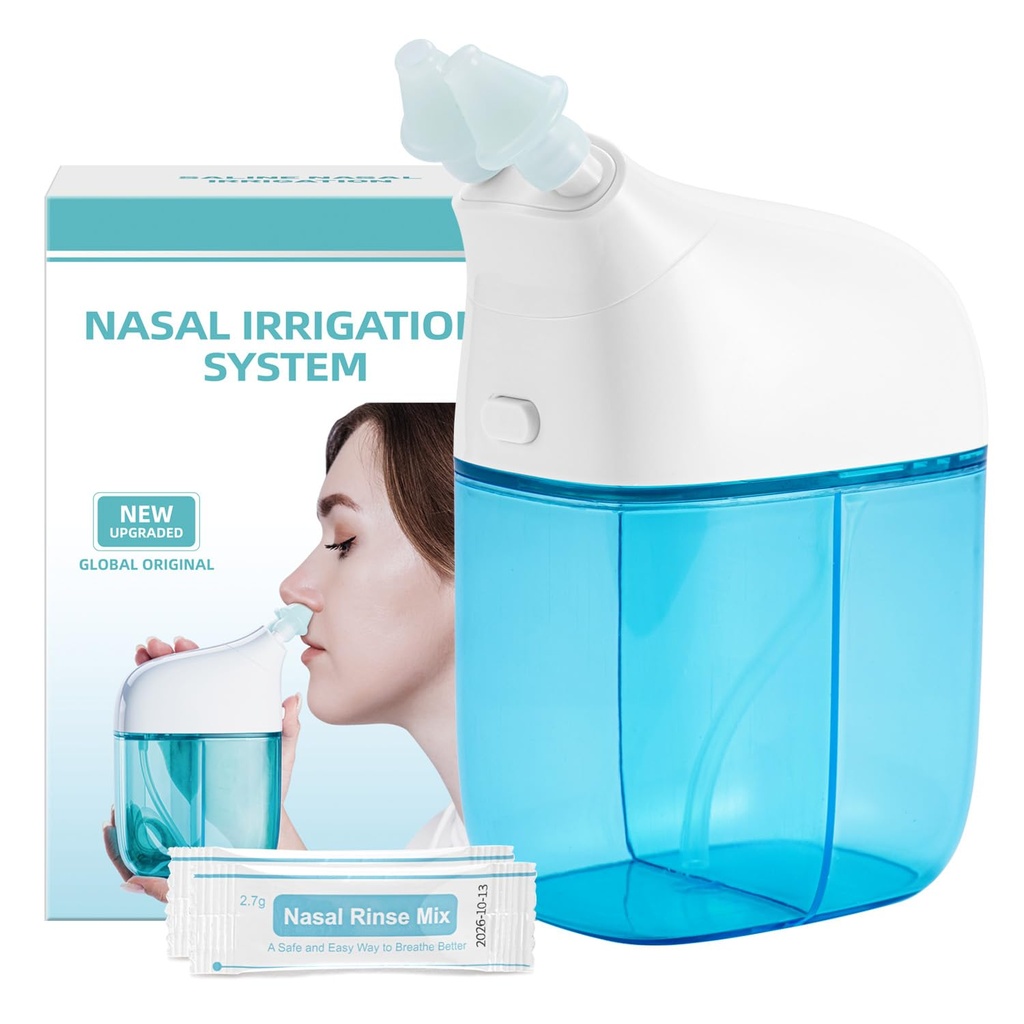 Nasal Irrigation System with 30 Saline Packets, Sinus Rinse Machine, Nose Sinus Clean Machine with Water Tank & Waste Collection Tank - Blue Blue