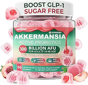 Akkermansia Probiotics Gummies with Prebiotics Fiber, 300 Billion AFU Akkermansia Muciniphila, with Polyphenol Fruits, Resistant Starch, Vitamin A D3 B2 for Metvolution, Digestive & Gut Health, 1Pack