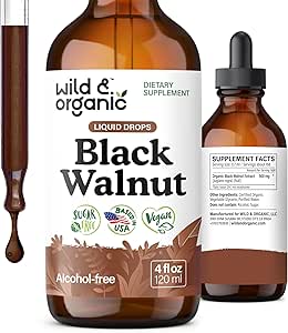 Wild & Organic Black Walnut Tincture - Detox Cleanse w/Black Walnut Hull Extract - Herbal Supplement for Gut Cleanse Detox and Digestive Well-Being - Vegan, Sugar & Alkol-Free - 4 fl ozzz