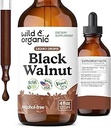 Wild & Organic Black Walnut Tincture - Detox Cleanse w/Black Walnut Hull Extract - Herbal Supplement for Gut Cleanse Detox and Digestive Well-Being - Vegan, Sugar & Alkol-Free - 4 fl ozzz