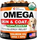 Omega 3 for Dogs - Skin and Coat Supplement - Fish Oil for Dogs Chews - Allergy and Itch Relief - Anti Shedding Supplement - Dry Skin Treatment - Salmon Oil - Made in USA - 120 Soft Treats