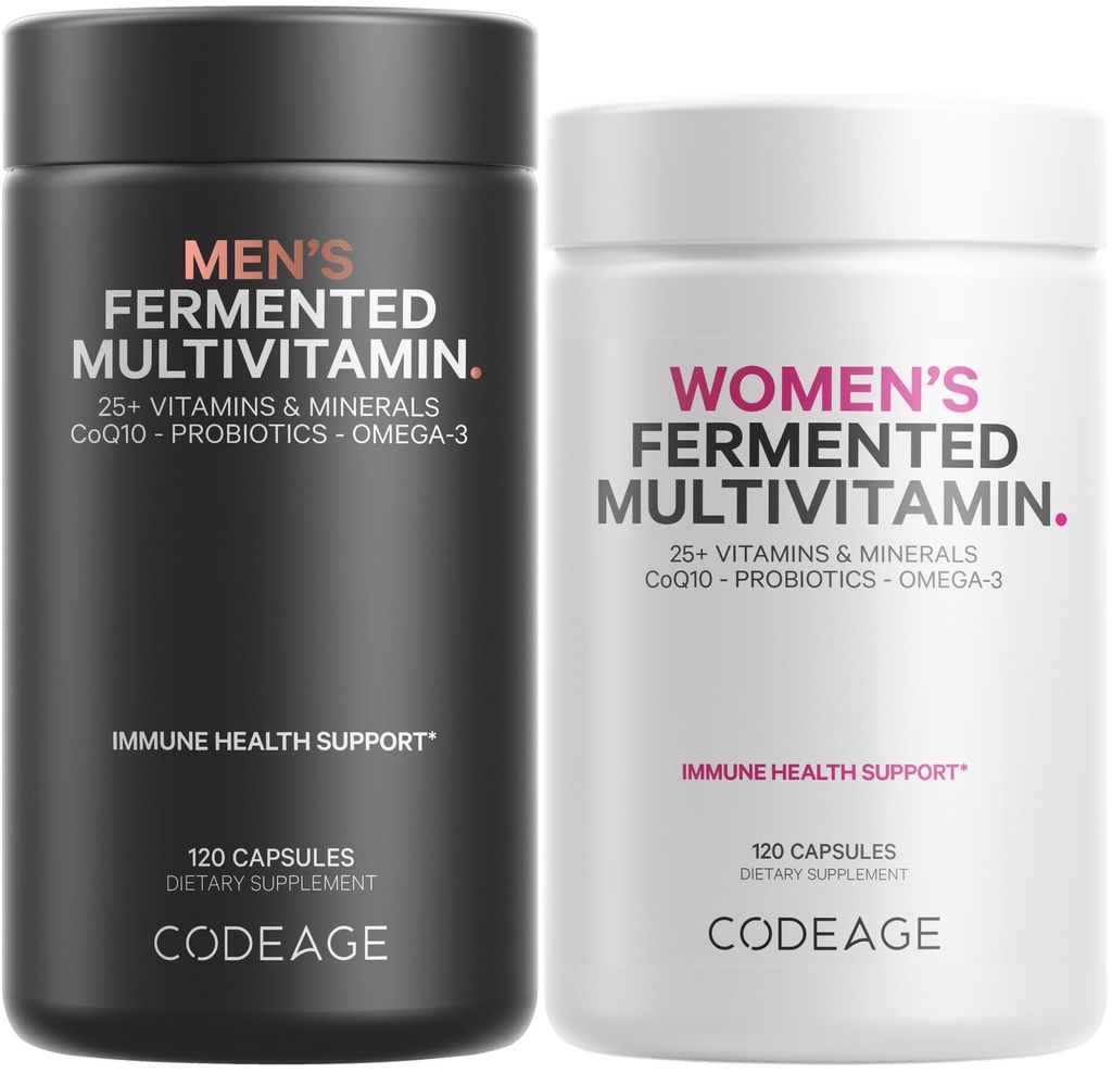 Codeage Daily Multivitamin Bundle: Πολυβιταμίνες γυναικών & ανδρών, Β-βιταμίνες, Προβιοτικά, Μείγματα με βάση τρόφιμα, 120 κάψουλες ανά φιάλη